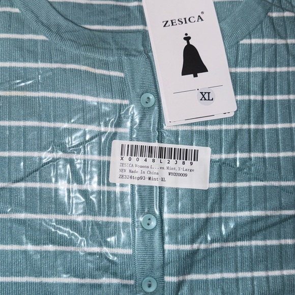 ZESICA Womens Long Sleeve Striped Button Up Sweater Mint. Size XL - Picture 6 of 6